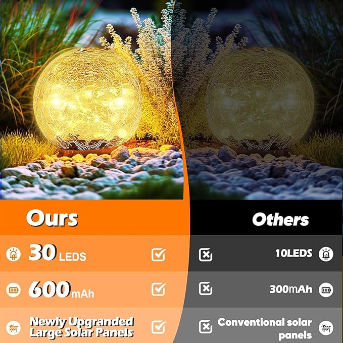 Coroor Garden Solar Ball Lights Outdoor Waterproof, 30 LED Cracked Glass Globe Solar Power Ground Lights for Path Yard Patio Lawn, Christmas Decoration Landscape Warm White(2 Pack 3.9'') Coroor