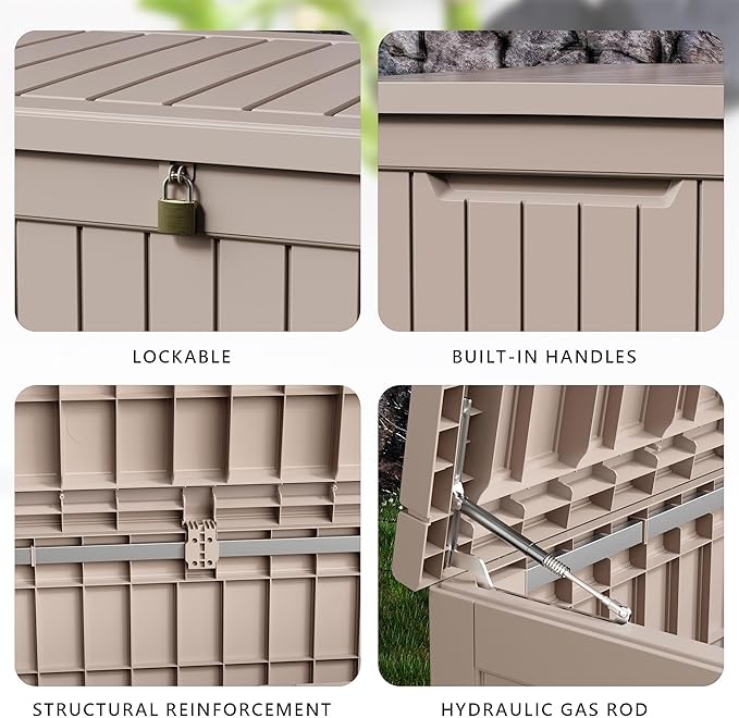 DRATO 280 Gallon Deck Box, Waterproof Resin Large Outdoor Storgae Box for Patio Furniture, Patio Cushions, Gardening Tools, Pool Supplies, Lockable（Gray，280 Gallon） DRATOprovidesawarmandcozy