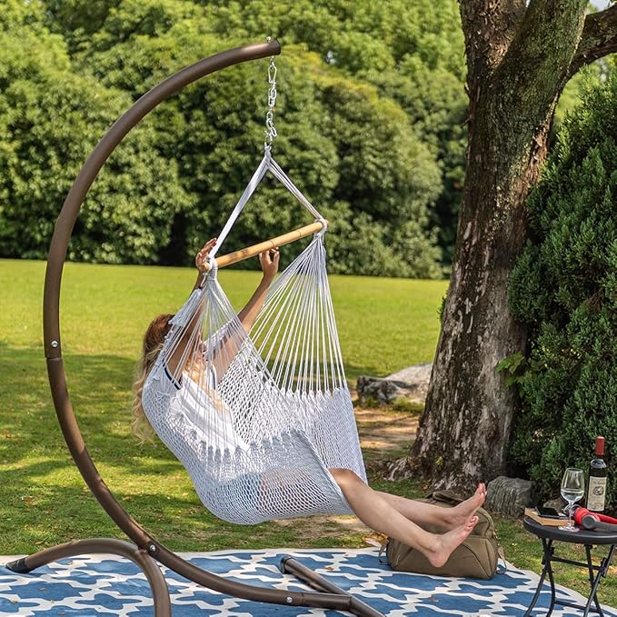 Lazy Daze Hammocks Hanging Chair Caribbean Swing Chair Hammock Chair w/Soft-Spun Cotton Rope, 40" Hardwood Spreader Bar Wide Seat, Max 300 Pounds, for Indoor Outdoor Garden Yard, White LazyDazeHammocks