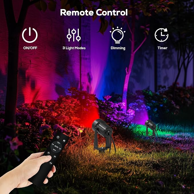 Banord RGBW Color Changing Outdoor Landscape Lighting, 6 Pack Low Voltage LED Outdoor Spotlight with Remote, IP65 Waterproof for Yard, Garden, Lawn Banord