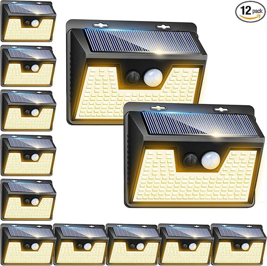Peasur Solar Lights Outdoor Waterproof, 12Pack 140LED Motion Sensor Lights Solar Powered 3 Modes, Solar Security Fence Lights for Wall Garden Yard Outside(Warm White) Peasur