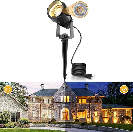 L LOHAS LED Landscape Spot Lights Outdoor, Dusk to Dawn Sensor 5W LED Spotlights for Yard, 120V 450LM Pathway Garden Outside Lights, 9.84-ft Cord, IP66 Waterproof 3000K Warm White, UL Listed 1 Pack LLOHASLED