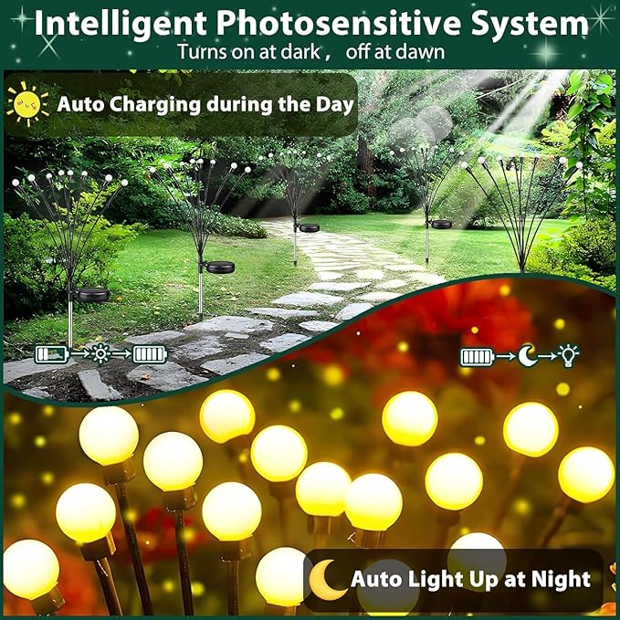 12-Pack Garden Solar Lights, 96 LED Solar Lights Outdoor for Garden Decor, Waterproof Firefly Light Outdoor (Sway by Wind), Swaying Light for Outside Yard Pathway Landscape Decorations (Warm White) Albelt