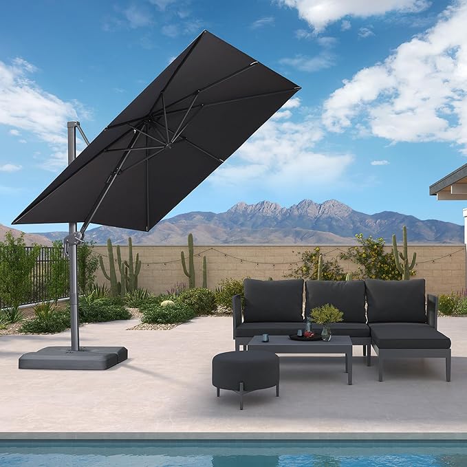 PURPLE LEAF Patio Umbrella 8' X 8' Rectangle Cantilever Umbrella Large Aluminum Outdoor Umbrellas with 360-degree Rotation & UPF40+ Premium Fabric for Deck Pool Garden Yard, Graphite Grey Rootora