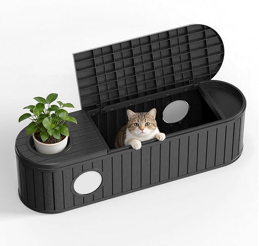 DRATO Outdoor Storage Box, Resin Deck Storage Box Waterproof Patio Storage Box for Indoor & Outdoor Use，Black DRATOprovidesawarmandcozy