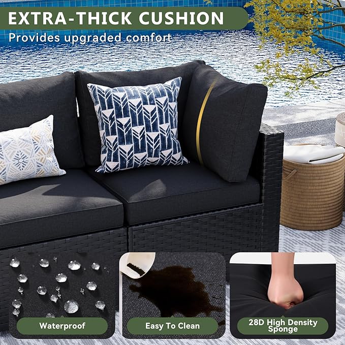 Aoxun 10 Piece Patio Furniture Set Wicker Rattan Patio Sectional Sofa Set Outdoor Seating Furniture with Thickened Cushion, Black Aoxun