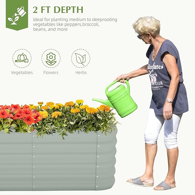 Galvanized Raised Garden Bed, Outdoor Planter Bed, Metal Planter Box for Gardening and Planting,4x2x1.5ft, Light Green Besebay