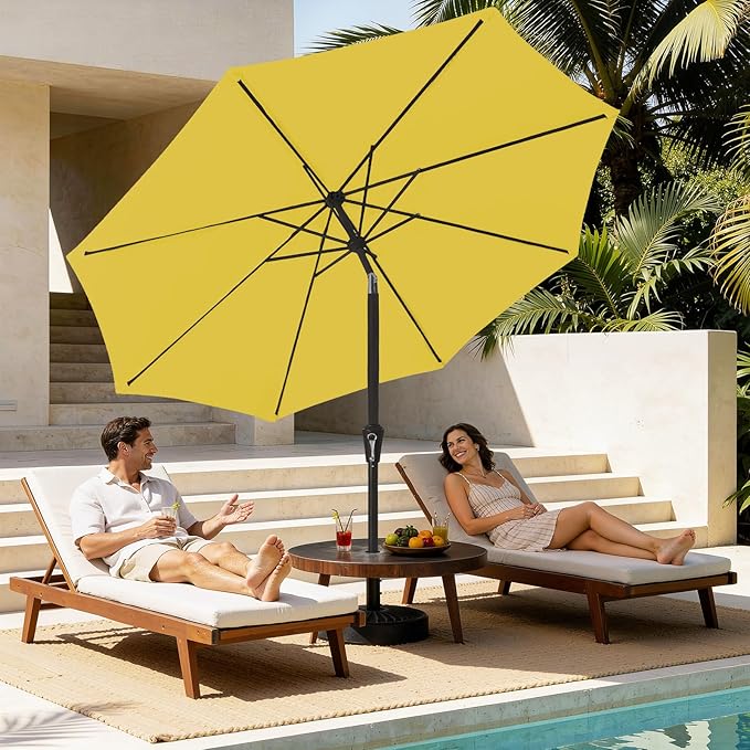 MEWAY 9ft Patio Umbrella Outdoor Table Umbrellas with Push Button Tilt and Crank, Market Umbrella 8 Sturdy Ribs for Deck, Garden, Pool and Backyard, Yellow MEWAY