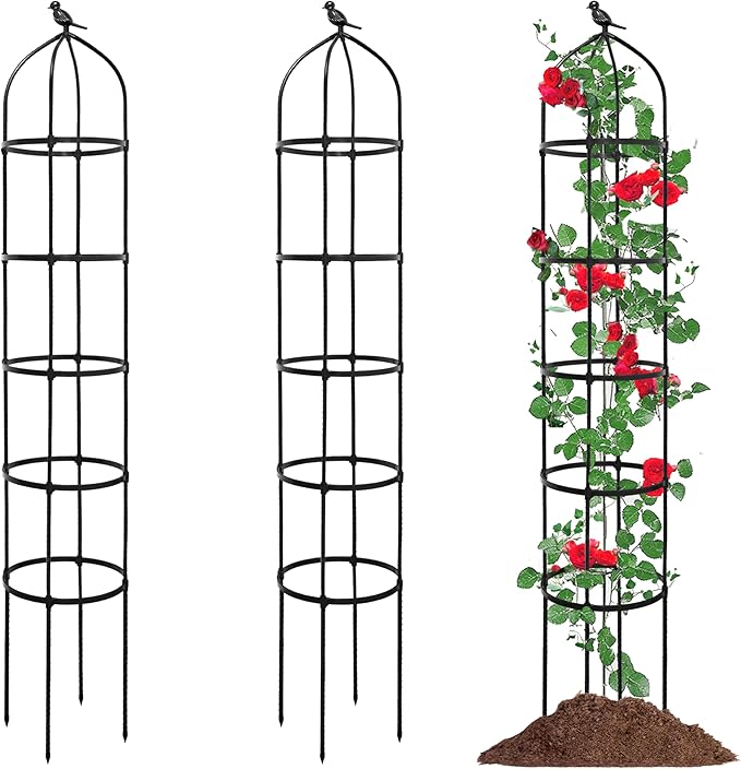 2-Pack 6.7FT Garden Obelisk Trellis for Climbing Plants,81”Metal Plant Support Tower,Heavy Duty Thickened Tube,Rustproof Black Vine & Flower Stand for Outdoor Indoor Use TCBWFY