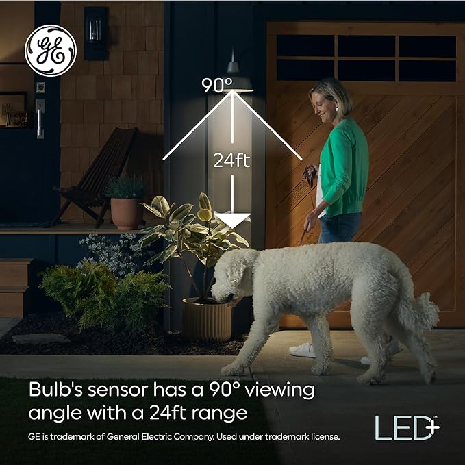 GE LED+ Motion Sensor LED Light Bulbs, 12W, Outdoor Security Lights, A21, Warm White (2 Count)(Pack of 4) GELighting