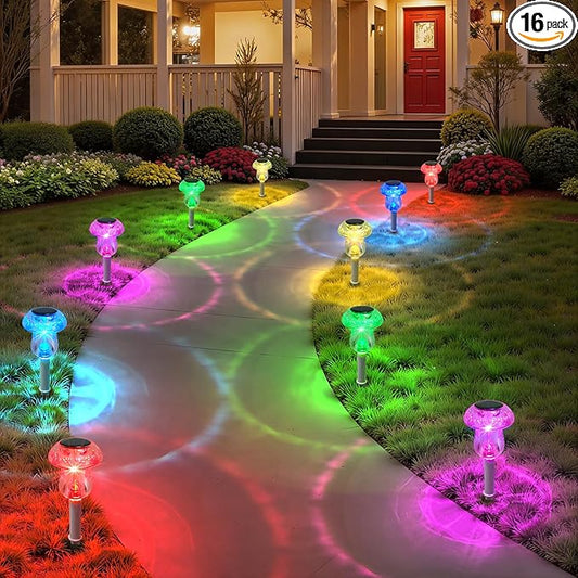 Solar Lights Outdoor, 16 Pack Mushroom Lights Outside Waterproof, Solar Powered LED Lighting for Garden, Yard, Landscape, Path, Pathway, Lawn, Walkway, Driveway, Backyard Decor (Color Changing) SolarOutdoorLights