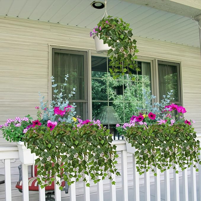 Hollyone 2pcs Artificial Hanging Plants 24" Fake Ivy Vine Faux Ivy Leaves Hanging Plant Greenery for Wall House Room Patio Indoor Outdoor Home Shelf Office Wedding Decor, UV Resistant Hollyone