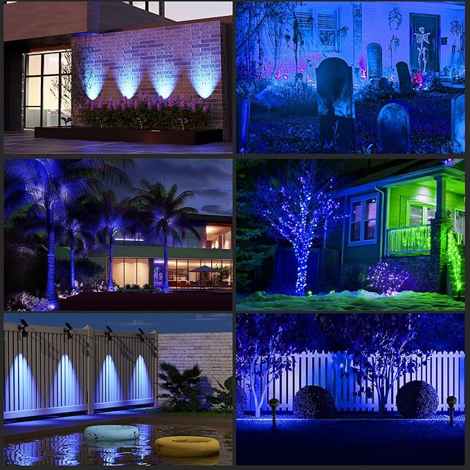 T-SUN Blue Solar Spotlights, Solar Lights Outdoor Waterproof, Auto ON/Off Adjustable Solar Garden Pond Lights for Tree, Patio, Yard, Garden, Driveway, Stairs, Pool Area (Blue- 2 Pack) T-SUN