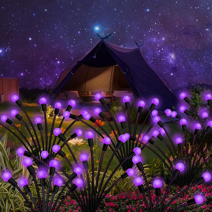 Solar Garden Lights Outdoor, 2 Pack 20 LED Solar Purple Firefly Lights Waterproof, Starburst Wind Swaying Light for Outside Yard Patio Planter Flower Bed Walkway Halloween Christmas Decoration KohlrabiDecor