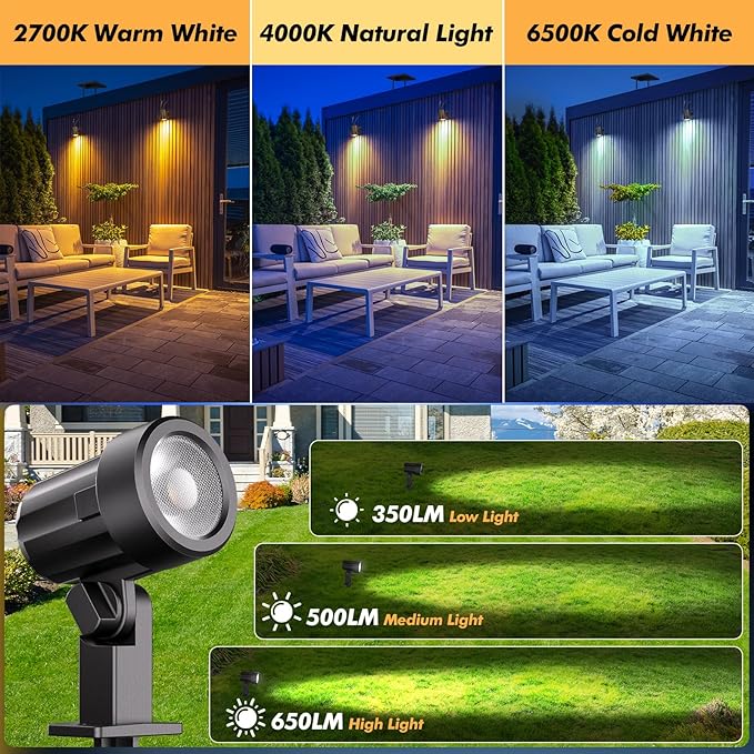 MEIKEE Solar Spot Lights Outdoor, 4-in-1 Solar Landscape Lights, 4W/6V IP66 Waterproof, 2700K/4000K/6500K Outdoor Landscape Spotlights with Remote for Garden Yard Driveway MEIKEE