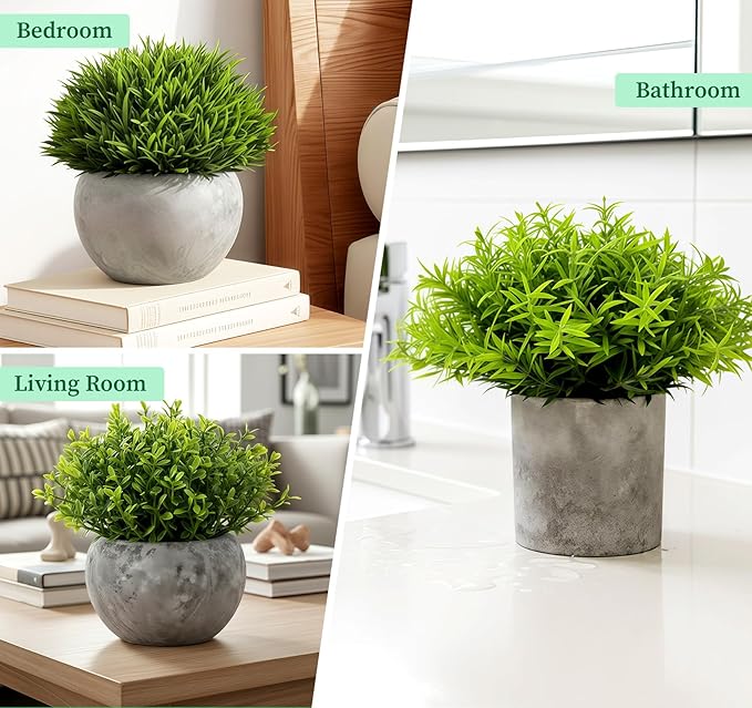 Fake Plants,5 Pack Small Fake Plants Mini Potted Artificial Eucalyptus Greenery Plastic Green Grass Plants for Indoor Outdoor,Mini Faux Plant for Shelve Desk Table Farmhouse Bathroom Shelf Decor Lemonfilter