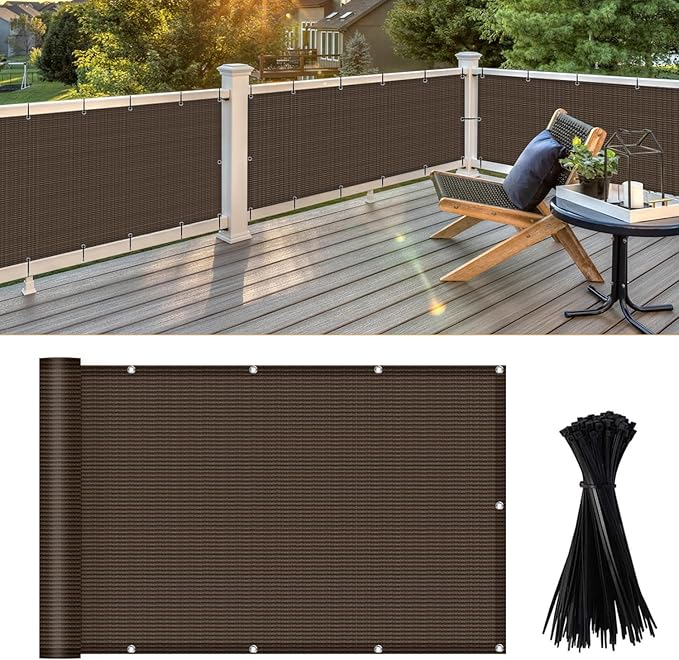 LOVE STORY 3'x6' Brown Balcony Screen Privacy Fence Cover UV Protection (HDPE) Weather-Resistant 3 FT Height Shield for Deck, Patio, Backyard, Outdoor Pool, Porch, Railing LOVESTORY
