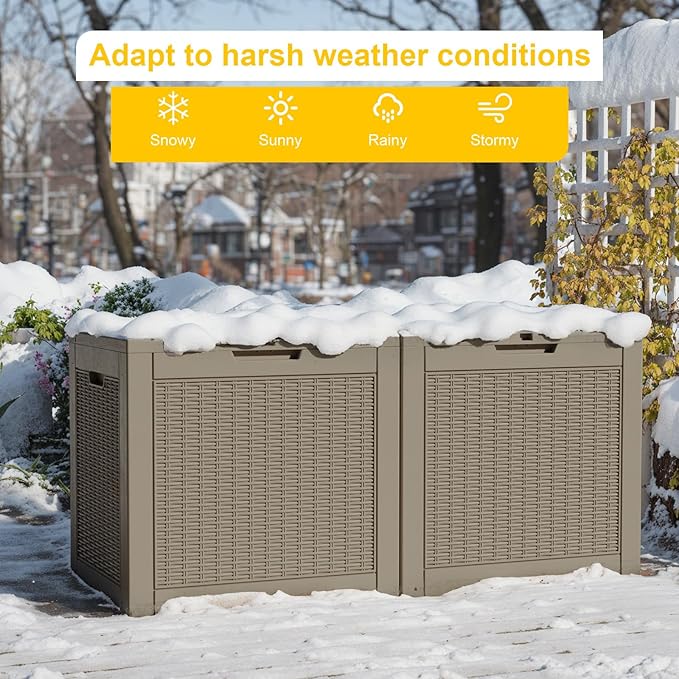 DRATO 34 Gallon Deck Boxes Resin Outdoor Storage Box UV Resistant Outside Deck Box with Lockable Lid for Patio Furniture（Grey，34 Gallon） DRATOprovidesawarmandcozy
