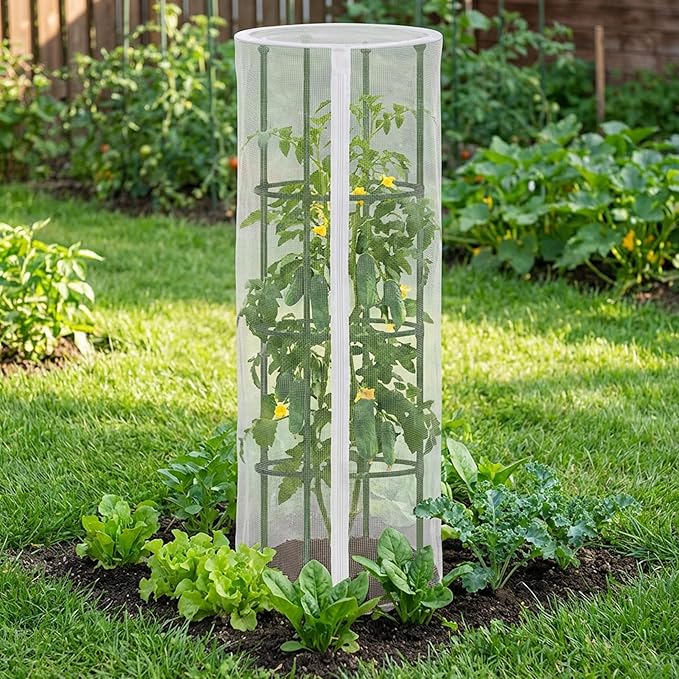 4 Pcs Garden Bird Netting Cover for Round Tomato Cage, 59" x 18" Tomato Trellis Insect Barrier Protection Mesh, Plant Cage Garden Net Cover with Zipper for Vertical Climbing Plants Vegetables Fruits PurpleStar