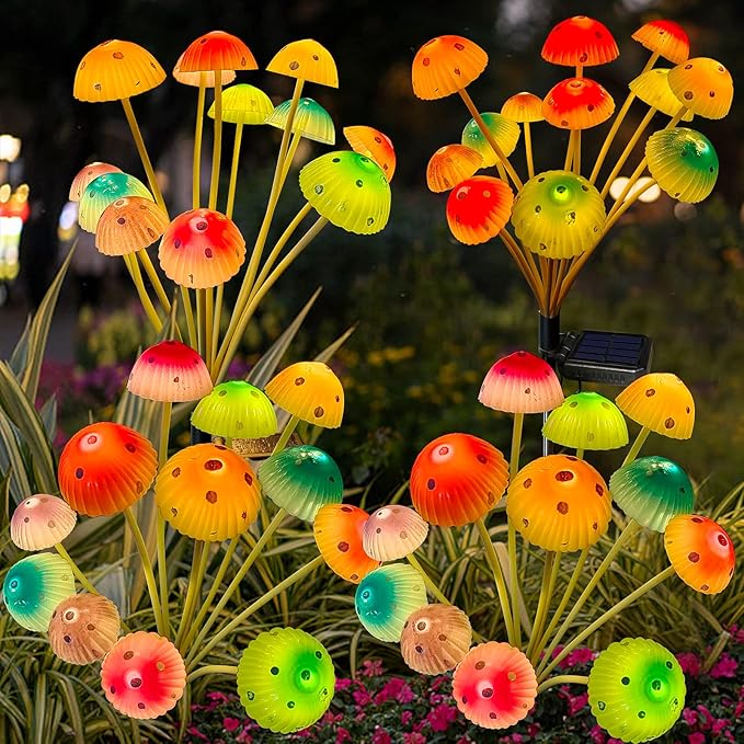 Kohlrabi Solar Garden Lights, 4 Pack Solar Mushroom Lights Outdoor, Upgraded 48LED Mushroom Light Yard Decor Outside Waterproof, Garden Decor for Lawn Front Porch Patio Backyard KohlrabiDecor
