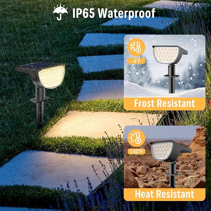Solar Lights Outdoor Waterproof IP65, Solar Powered 76 LED 3 Lighting Modes Solar Spot Lights Outdoor for Yard Garden Landscape Pathway (Warm White, 4 Pack) GKGG