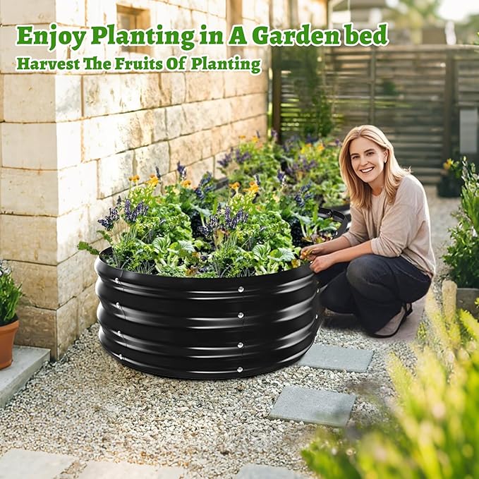 Oval Galvanized Planter Box, Metal Raised Garden Bed - 0.8MM Thick- Ideal for Outdoor Gardening and Planting of Vegetables Flowers Fruits Succulent Plants and Others (Black, 5X2.7X1 FT) TBMLC