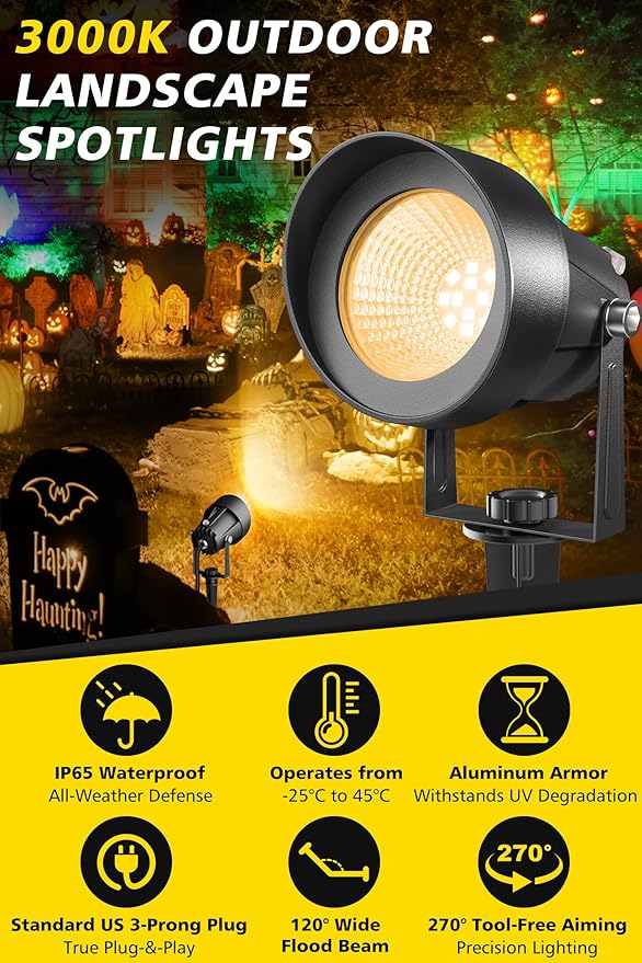 T-SUN Dusk to Dawn Outdoor Lighting, Flag Spot Lights with Photocell Auto On/Off, Waterproof 3000K Warm White LED Plug-in Landscape Spotlights for Garden Yard Tree Pathway Pole House, 2 Pack T-SUN