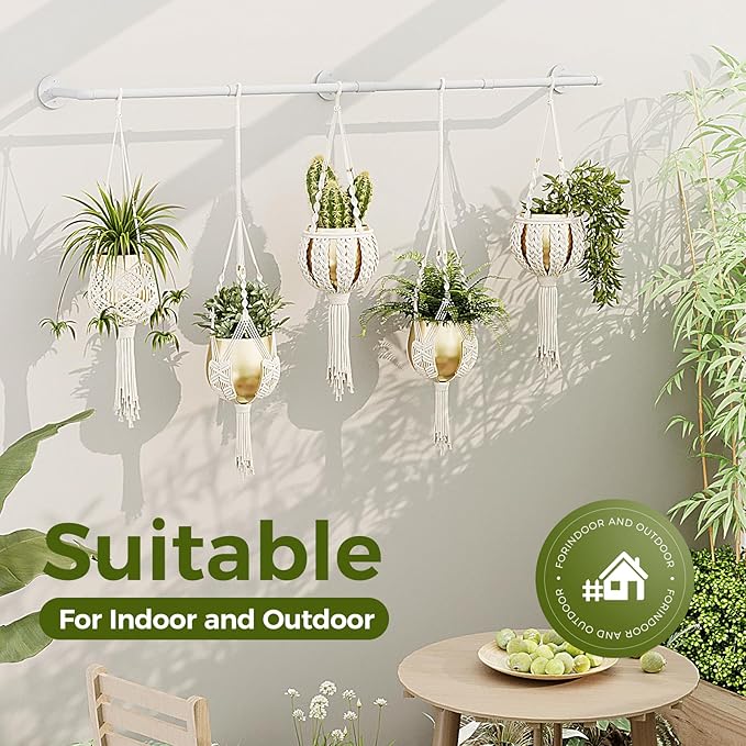 Bamworld Hanging Planters for Indoor - 70in White Metal Rod Plant Hangers (Pot & Plant Not Included) Bamworld