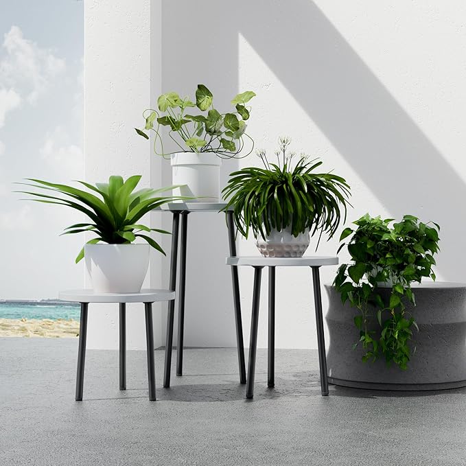 Plant Stand Indoor Tall: Corner Wood Plant Stand 2 Pack Mid Century Modern Decor - Small Round Plant Table for Indoor Plants - Outdoor Plant Holder for Patio Living Room Bathroom Office (White) SAKSUNFORYOU