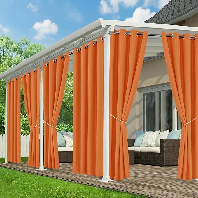 Outdoor Curtains for Patio Waterproof - 6 Panels Privacy Weatherproof Outside Curtains with Grommets for Pergola, Gazebo, Porch, Cabana, Balcony, 54 x 108 Inch, Mecca Orange RichSets