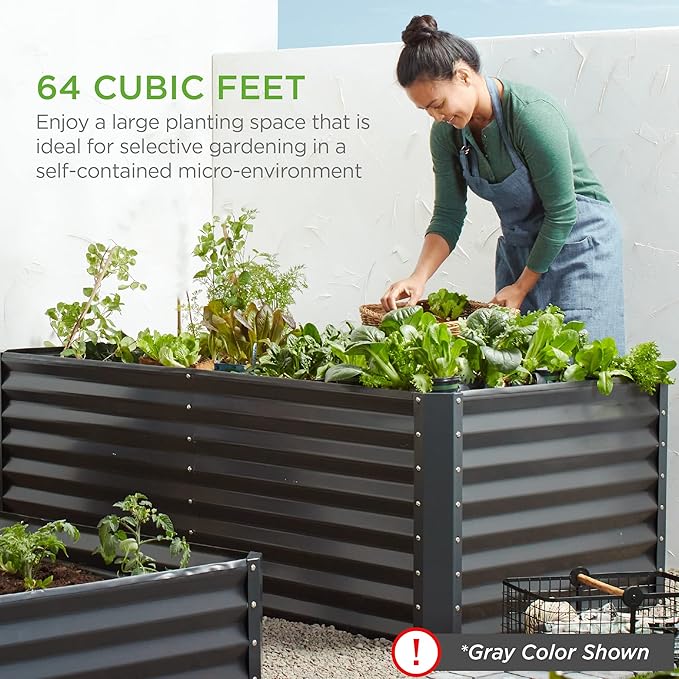 Best Choice Products 8x4x2ft Outdoor Metal Raised Garden Bed, Deep Root Planter Box for Vegetables, Herbs & Flowers, 478-Gallon Capacity, 100% Non Toxic Materials - Taupe BestChoiceProducts