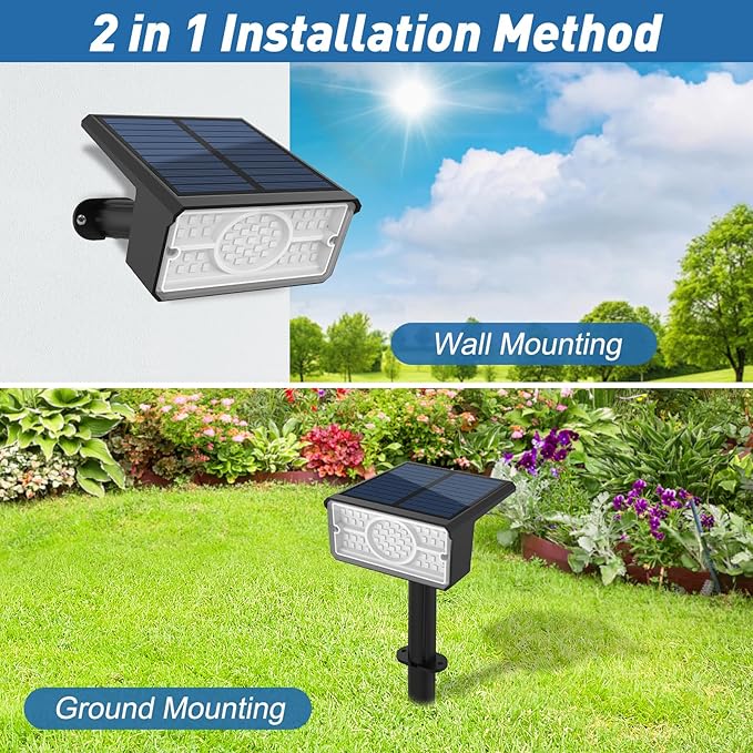 T-SUN Green Solar Spot Lights Outdoor 4 Pack, 49 LED 2 Lighting Modes, IP65 Waterproof Landscape Spotlights, 2 in 1 Auto On/Off Solar Lights for Yard, Garden, Driveway, Pathway T-SUN