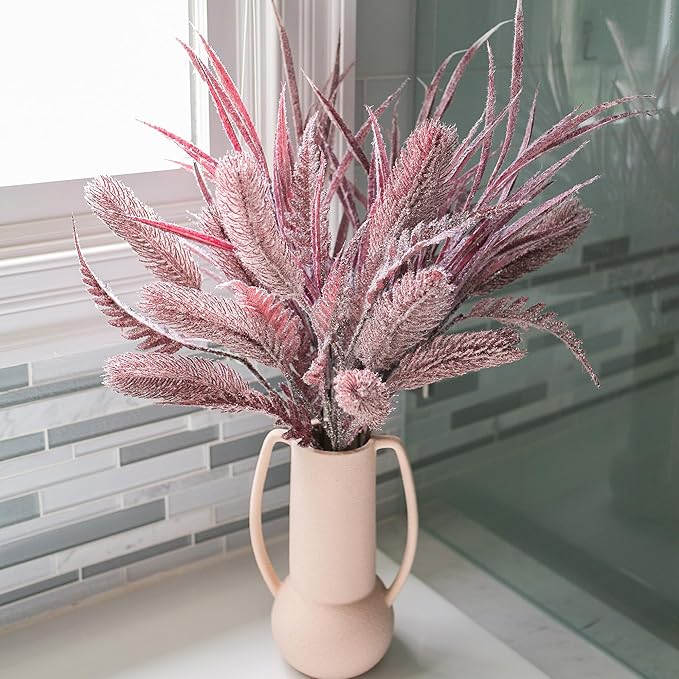 7 PCS Artificial Stems Fake Plants for Spring Summer Decor, 26 in Fake Leaves Greenery Branches Purple Silk Flowers Faux Foliage DIY Stems for Vase Home Kitchen Farmhouse Indoor Table Centerpiece Ivydale