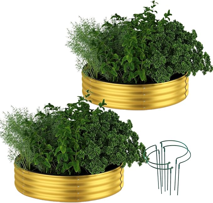 Galvanized Metal Planter Round Raised Garden Bed Kit for Gardening Outdoor Galvanized Planter Outdoor 2PC Gold 2X2X1FT ZFHgarden