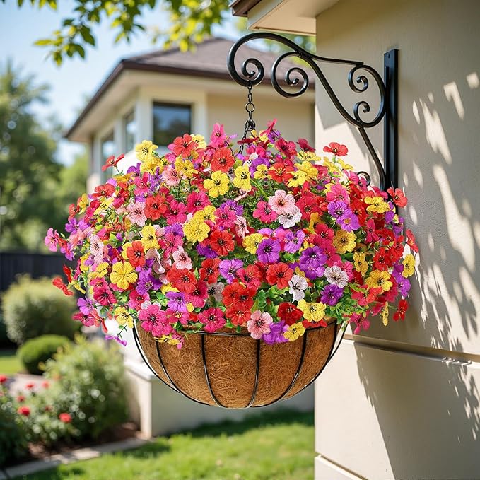 Alupssuc 48 Bundles Artificial Flowers for Outdoors Decoration, UV Resistant Silk Faux Daisy Flora Spring Fake Plastic Plants Greenery for Outside Indoor Yard Home Porch Window Box Decor, Mix 6 Colors Alupssuc