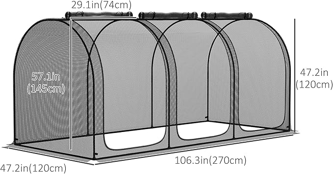Outsunny 9' x 4' Crop Cage, Plant Protection Tent with Three Zippered Doors, Storage Bag and 4 Ground Stakes, for Garden, Yard, Lawn, Black Outsunny