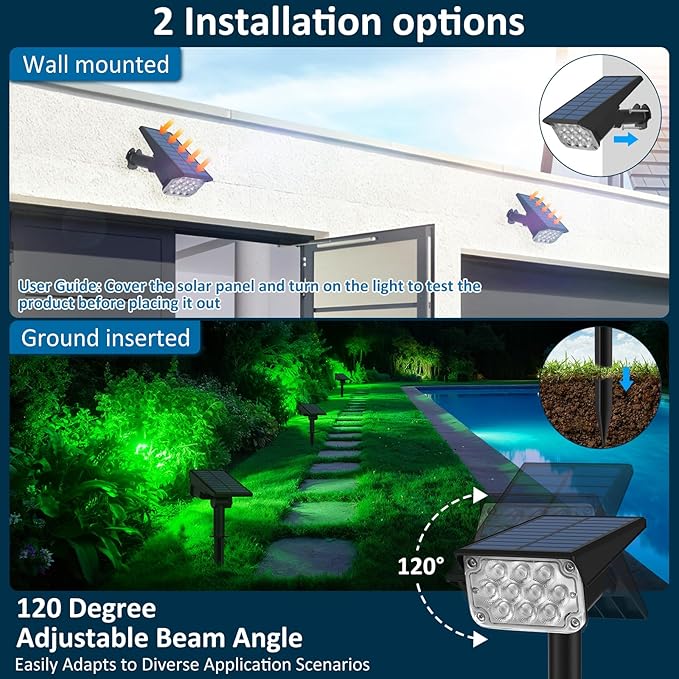T-SUNUS Green Solar Spot Lights Outdoor 4 Pack, IP65 Waterproof Landscape Spotlights 2 Modes Dusk to Dawn for St Patricks Day Halloween Christmas Tree Pond Patio Garage Statue Graveyard Garden Flag T-SUNUSLighting
