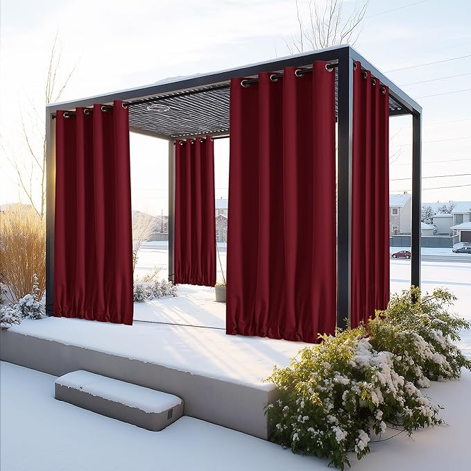 NICETOWN Canvas Outdoor Curtains for Paito 2 Panels, Red, W52 x L84 per Panel - Waterproof & Windproof Sun Shades with Grommet & Back Tab & Rod Pocket, Free Rope Included for Bottom Fixing NICETOWN