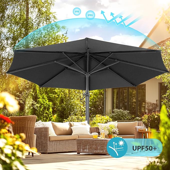 HOTEEL10x10ft Patio Umbrella Cantilever Umbrellas - Upgrade and Intensify - 360 Rotation and 5 Angles Adjustment - Aluminum Offset Pool Umbrella Outdoor Umbrellas for Patio Garden Pool HOTEEL