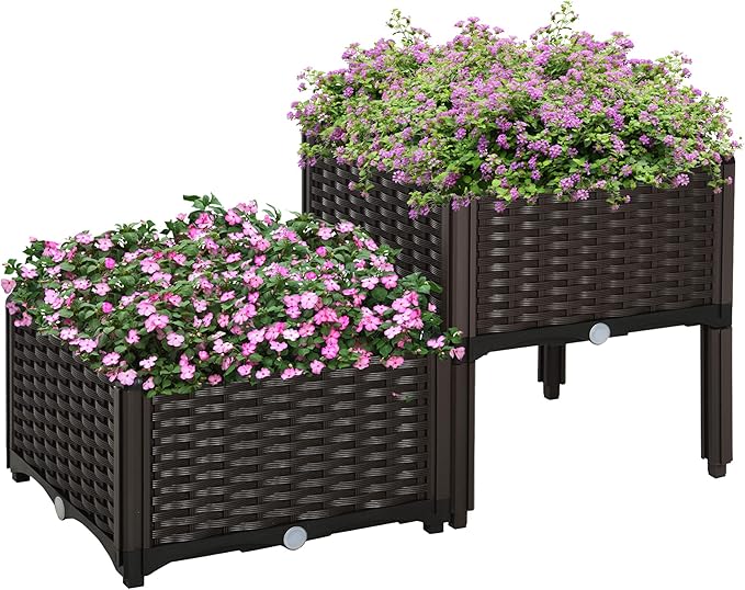 Outsunny 2 Piece Raised Garden Bed with Legs, Planter Box Raised Bed to Grow Flowers, Herbs & Vegetables, Brown Outsunny