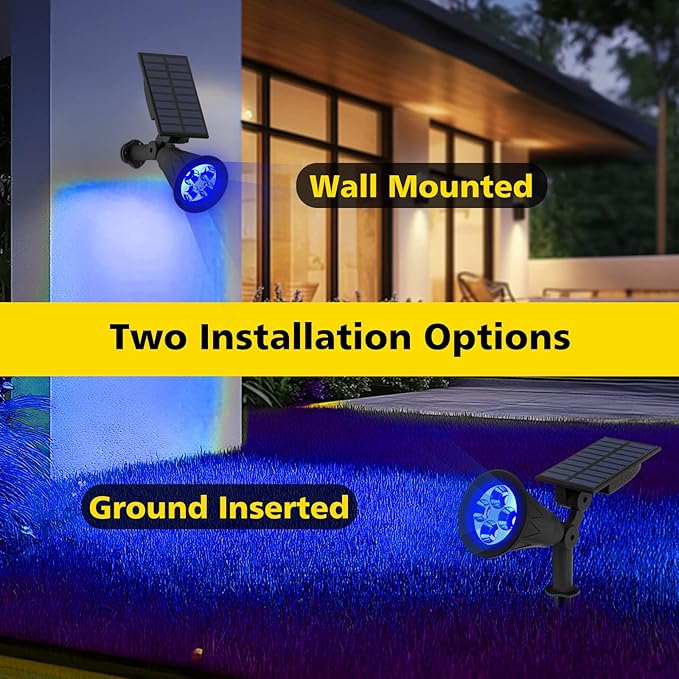 T-SUN Blue Solar Spotlights, Solar Lights Outdoor Waterproof, Auto ON/Off Adjustable Solar Garden Pond Lights for Tree, Patio, Yard, Garden, Driveway, Stairs, Pool Area (Blue- 2 Pack) T-SUN