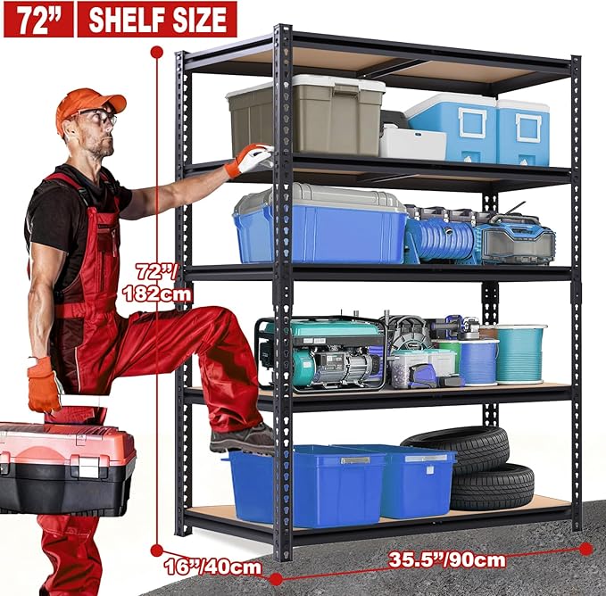 Garage Storage Shelves, 72''H Shelving Units and Storage, 2400 LBS Heavy Duty Shelving, Metal Garage Shelves for for Basement, Warehouse, Pantry, Closet, Kitchen Rootora