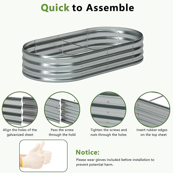 8x4x1ft(2 Pack) Galvanized Oval Raised Garden Bed,Outdoor Planter Box Metal Patio Kit Planting Bed for Vegetables Flowers Herb,Silver Foxlang