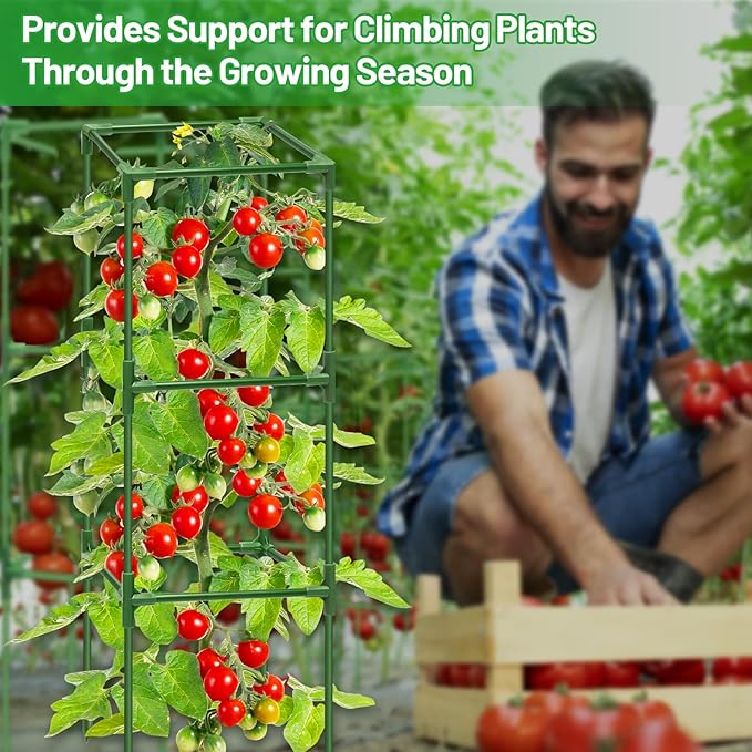 Legigo 4 Pack Square Tomato Cages for Garden- Up to 45 Inch Tomato Trellis Plant Cages Support, Tomato Stakes and Supports Cage for Climbing Vegetables Raised Garden Bed Cucumbers Peppers Flowers Legigo