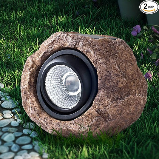 2 Pack Solar Rock Lights, Outdoor Decorative Garden Spotlights for Pathway, Walkway, Yard, Landscape, Patio VISFLAIR