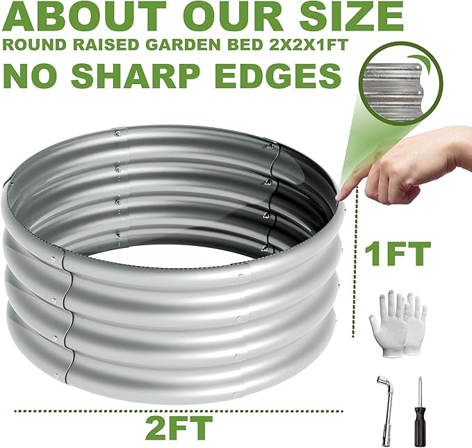 2Pcs 2X2X1ft Round Raised Garden Bed Kit,Galvanized Raised Garden Beds Outdoor, Metal Planter Box Steel Kit Flower Herb,Vegetables..Galvanized Rootora