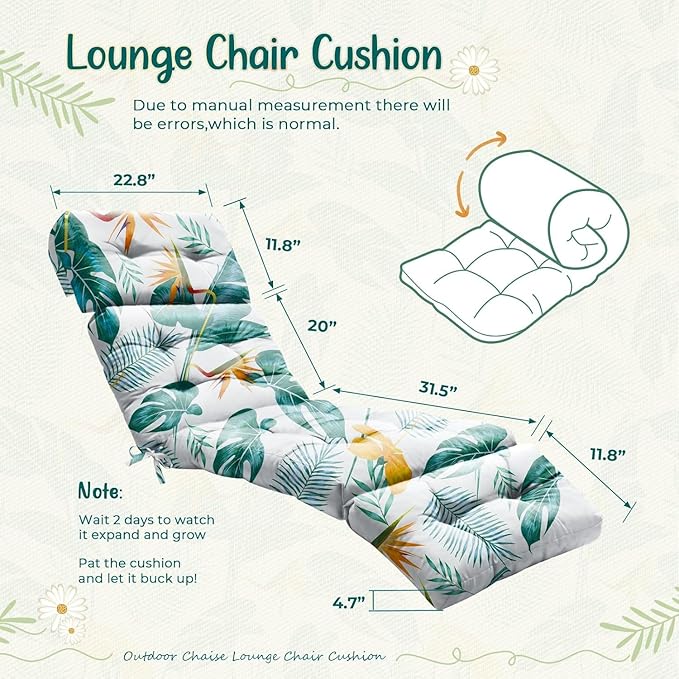 4 Pack Outdoor Chaise Lounge Chair Cushion 75.1 x 22.8 x 4.7 Inches 100% Waterproof Replacement Cotton Patio Pool Lounge Chair Cushion for Outdoor Furniture with Ties,Yellow-Green Leaf Uthem