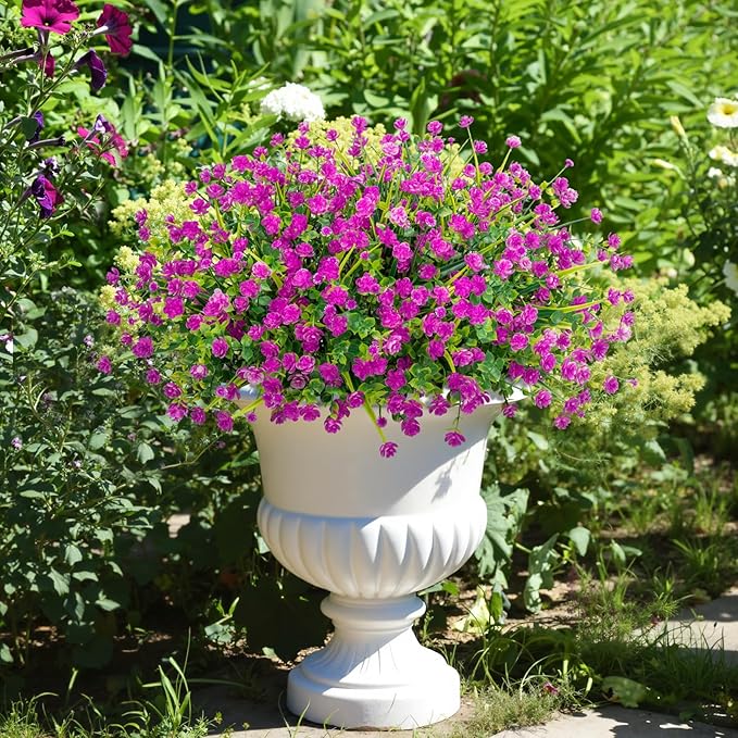 20 Bundles Artificial Flowers for Outdoors Fake Plastic Flowers UV Resistant Realistic Faux Plants Shrubs for Spring Summer Garden Porch Yard Patio Planter Window Box Home Decor, Fuchsia Besteek
