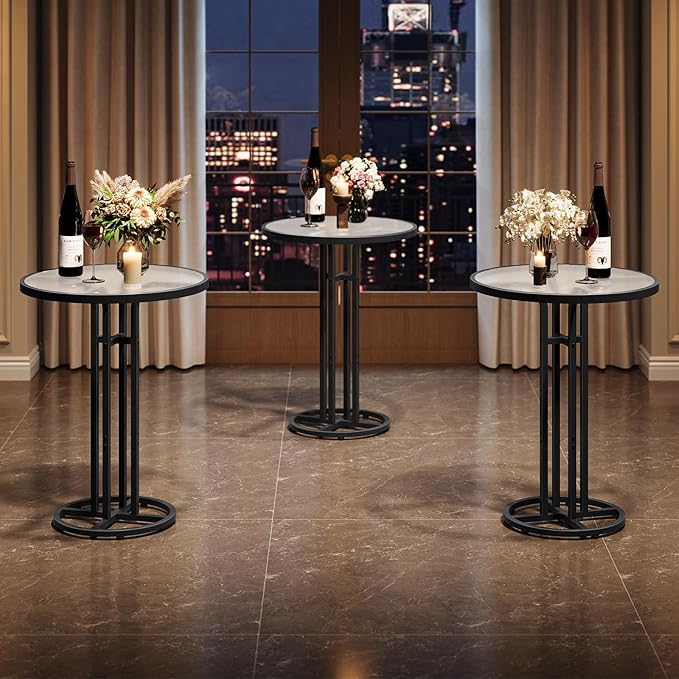 HOOBRO Bar Table, 23.6-Inch Round Pub Table, Frosted Glass Cocktail Table with Sturdy Iron Frame & Adjustable Feet, Modern Small Coffee for Home Bar, Kitchen, Living Room, Outdoor, Black BK96BT01 HOOBRO