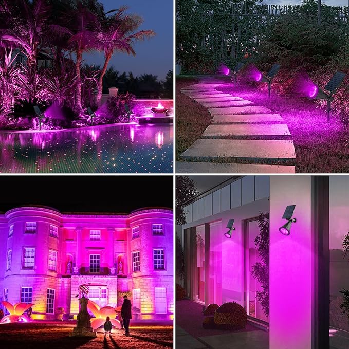 T-SUN [2 Pack] LED Solar Spotlights, Waterproof Outdoor Security Landscape Lamps, Auto-on/Auto-Off by Day, 180 Angle Adjustable for Tree, Patio, Yard, Garden, Driveway, Stairs, Pool Area(Purple) T-SUN